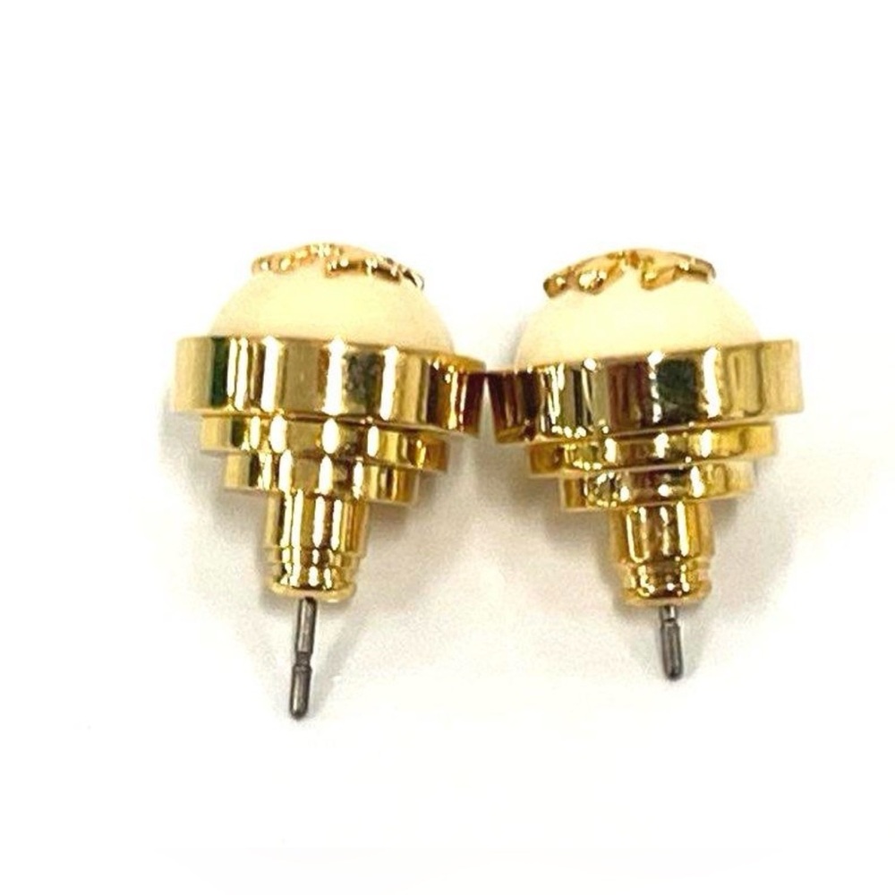 Tory Burch Cream and Gold Logo Stud Earrings - Picture 4 of 4